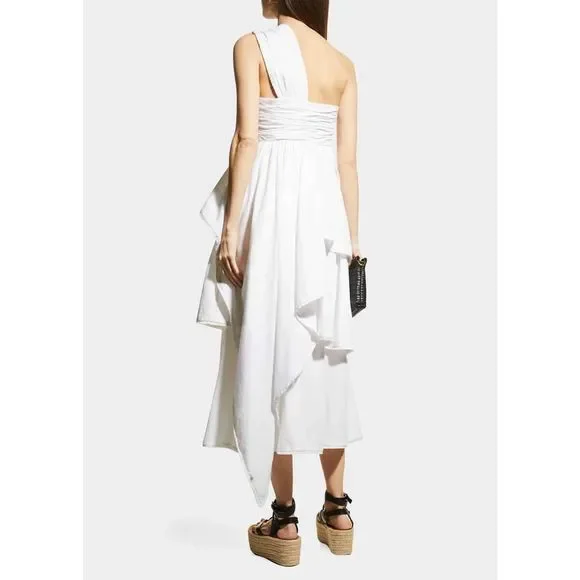 CINQ A SEPT Sori Tiered Cotton One-Shoulder Dress US 0 $465 - Picture 3 of 11